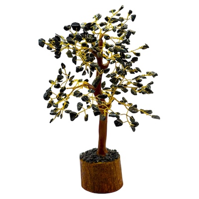 300 Bead Black Agate Tree Wooden Base